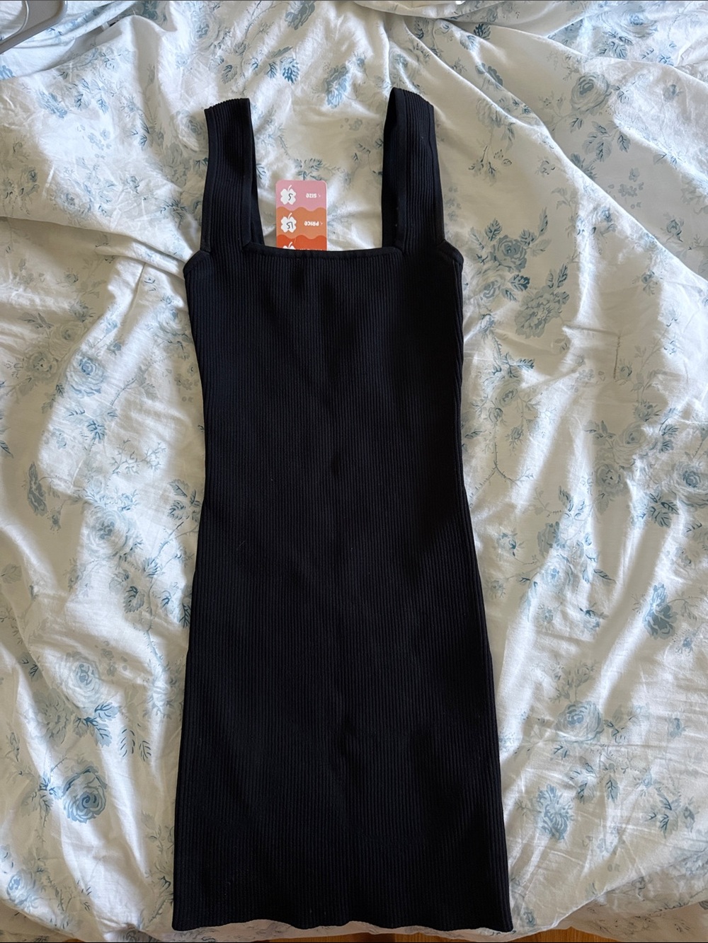 Forever 21 Black Ribbed Square-Neck Midi Dress